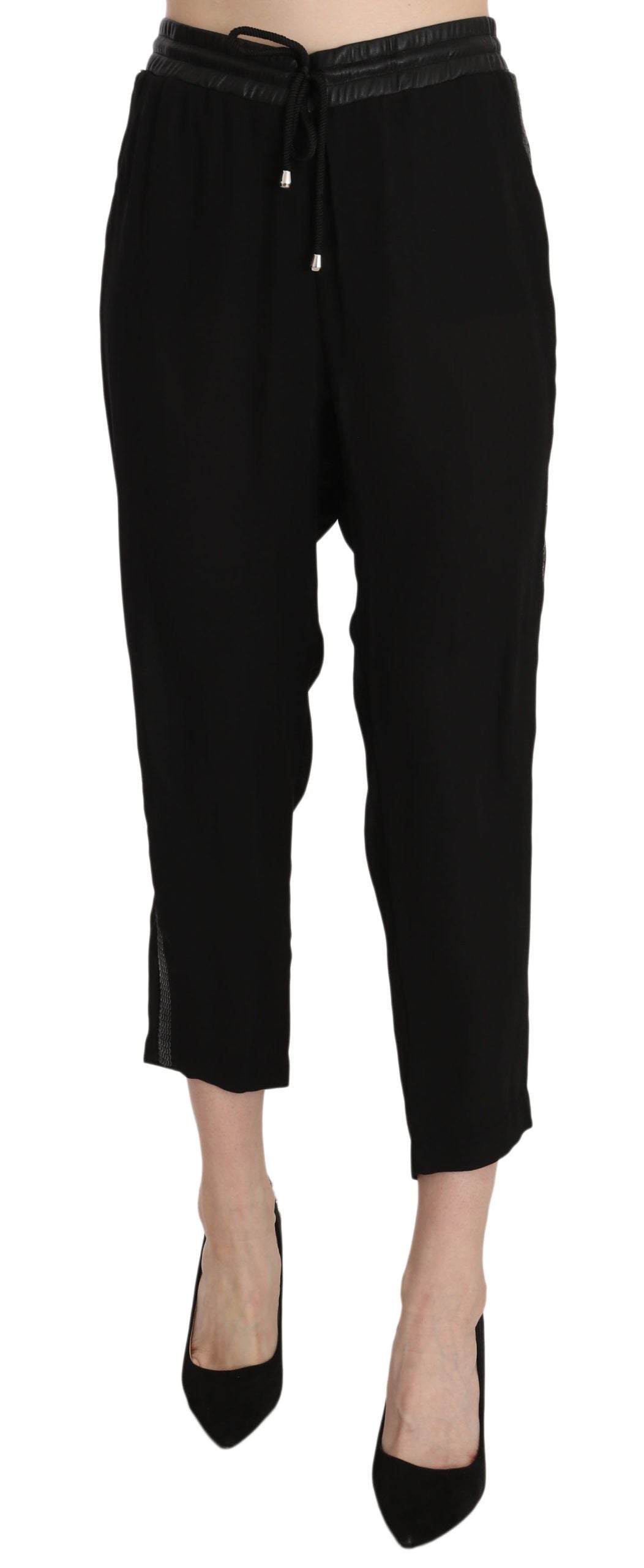 Chic High Waist Cropped Pants in Elegant Black - SEHABRANDS