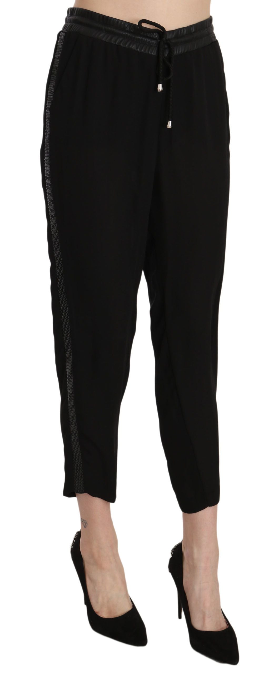 Chic High Waist Cropped Pants in Elegant Black - SEHABRANDS