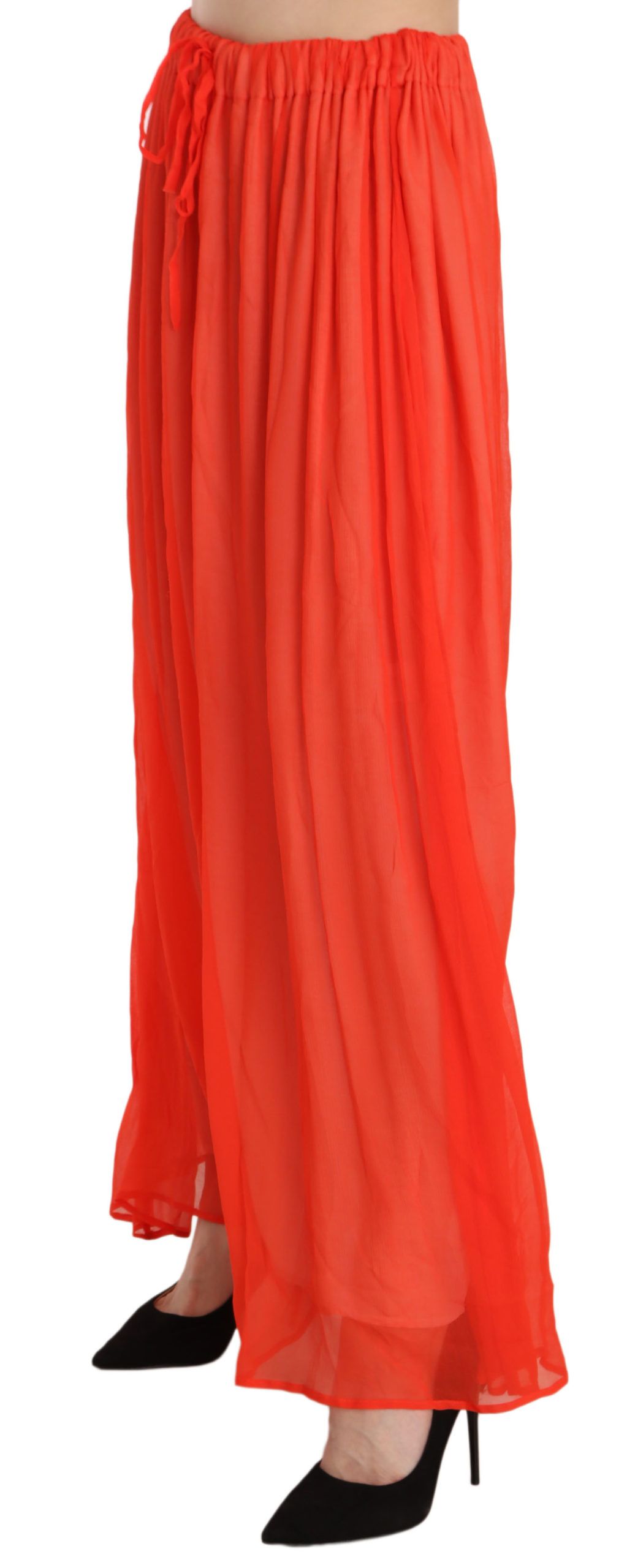 Elegant Orange Pleated Maxi Skirt - SEHABRANDS