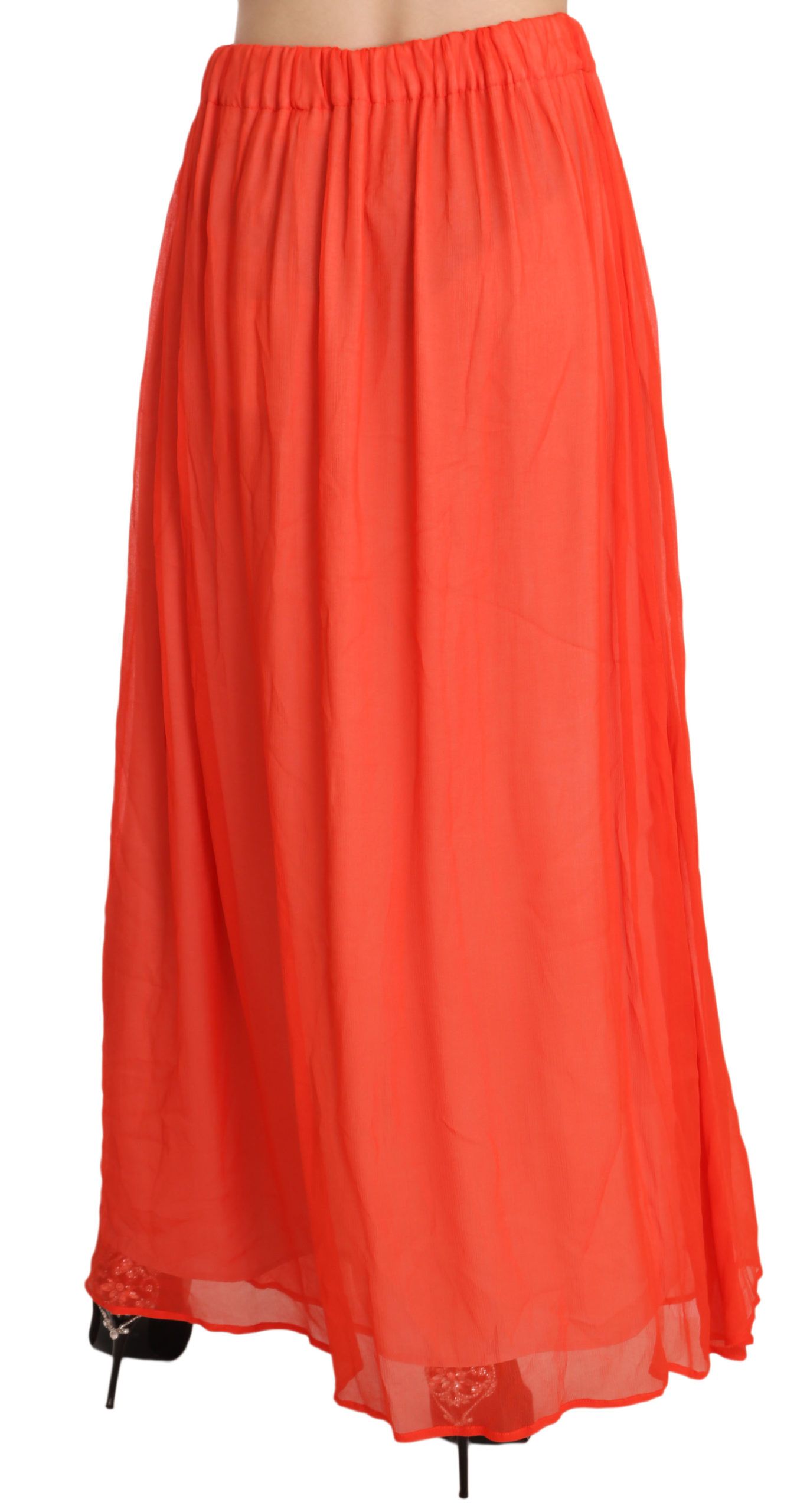 Elegant Orange Pleated Maxi Skirt - SEHABRANDS