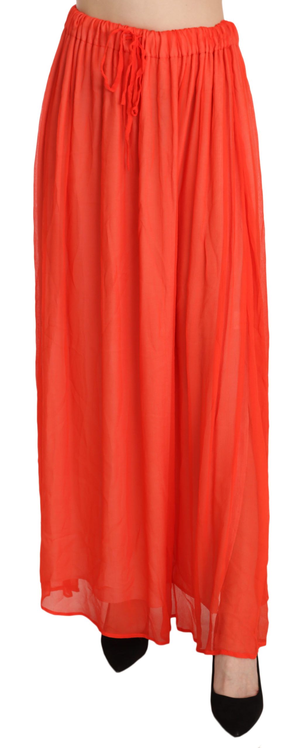 Elegant Orange Pleated Maxi Skirt - SEHABRANDS