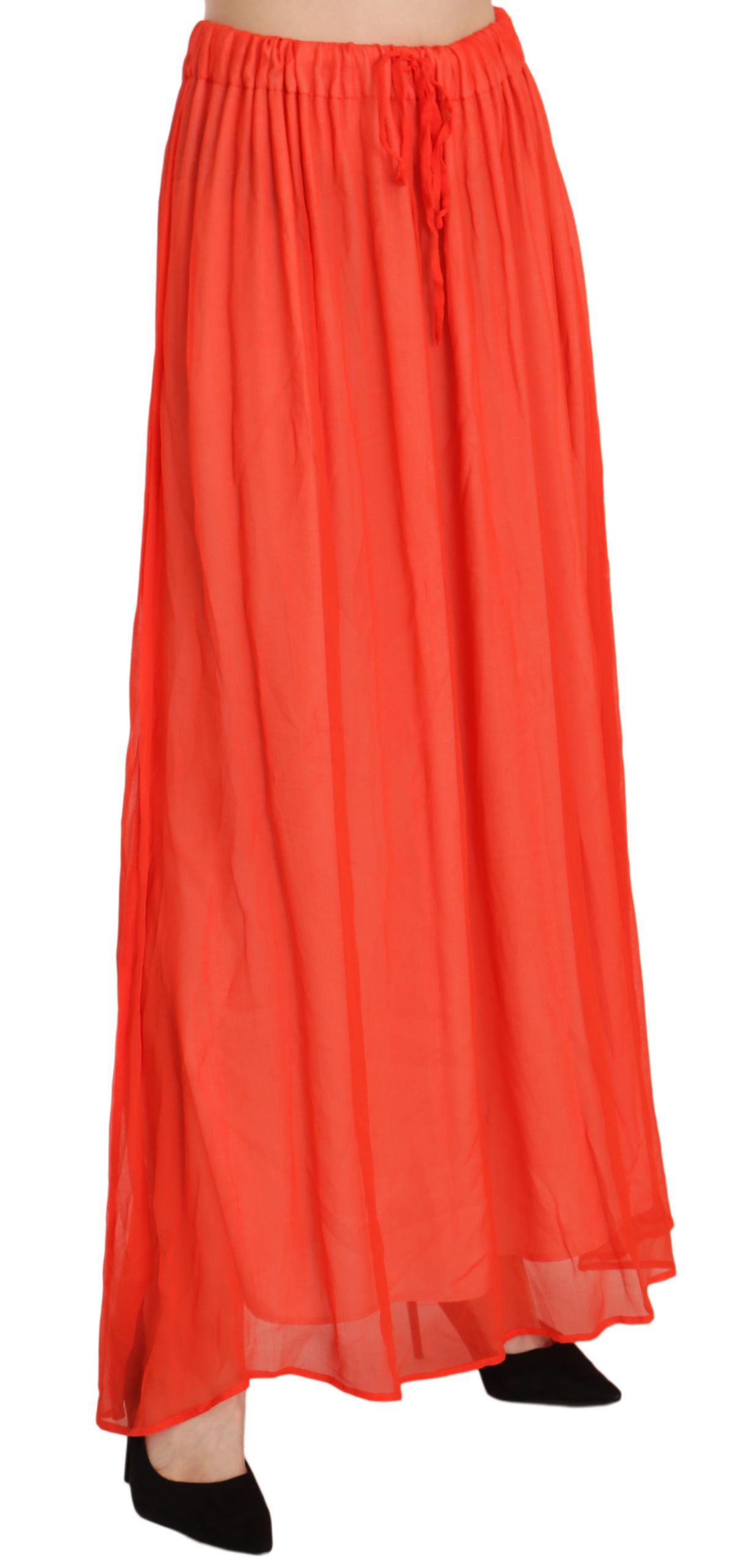 Elegant Orange Pleated Maxi Skirt - SEHABRANDS