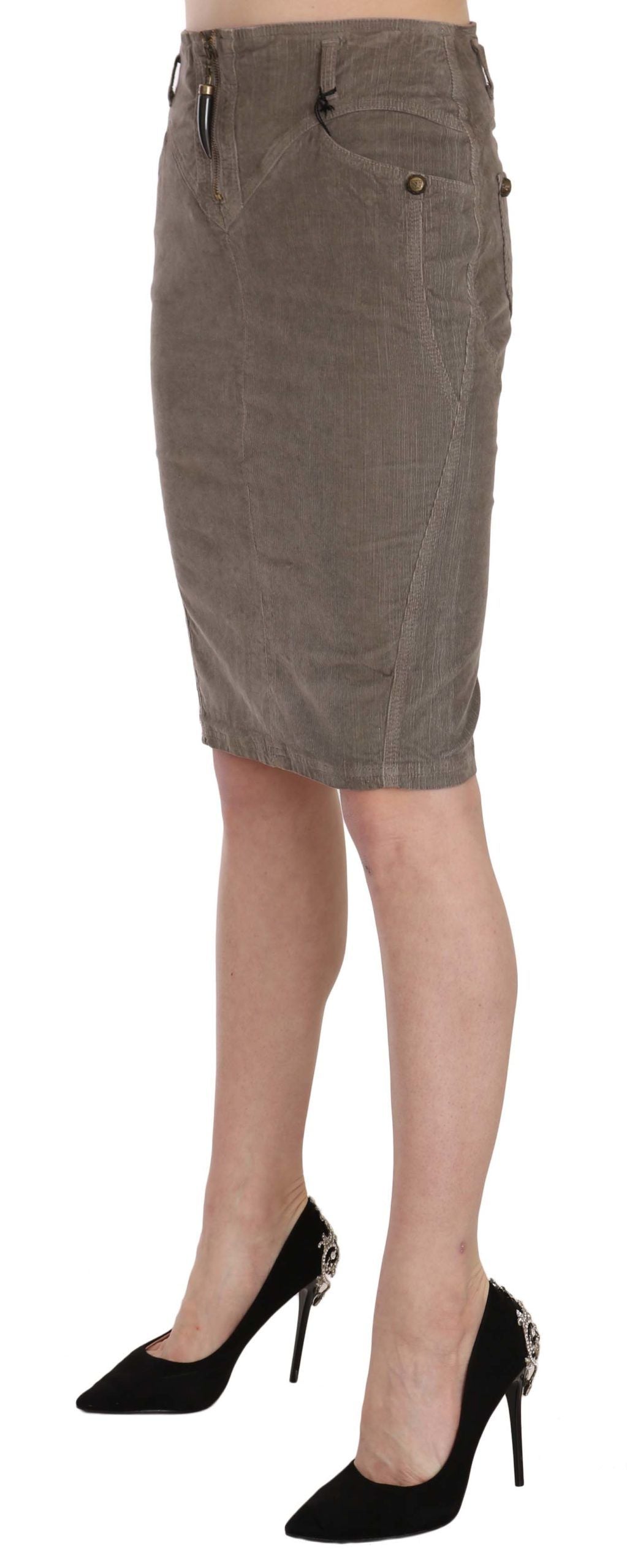 Chic Gray Pencil Skirt with Logo Details - SEHABRANDS