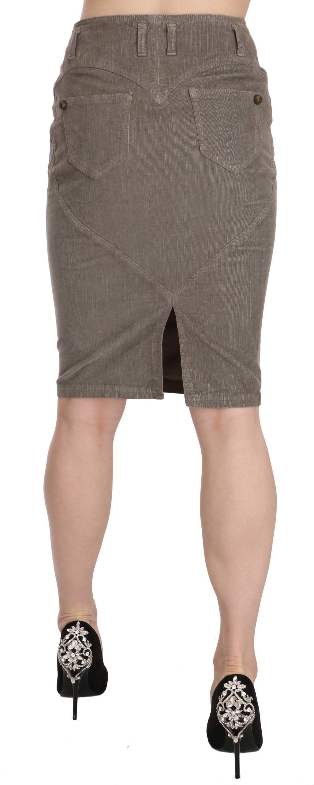 Chic Gray Pencil Skirt with Logo Details - SEHABRANDS