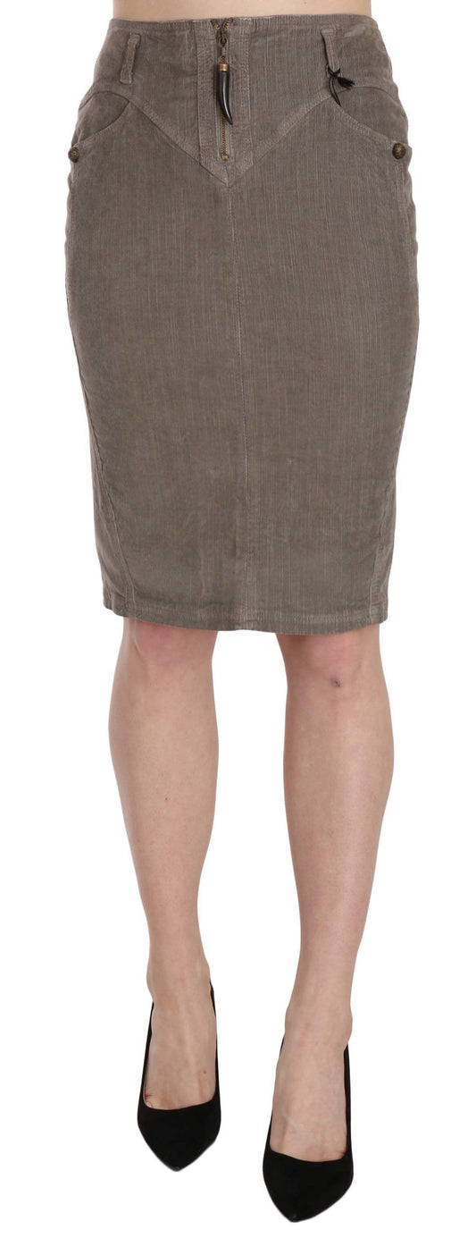 Chic Gray Pencil Skirt with Logo Details - SEHABRANDS