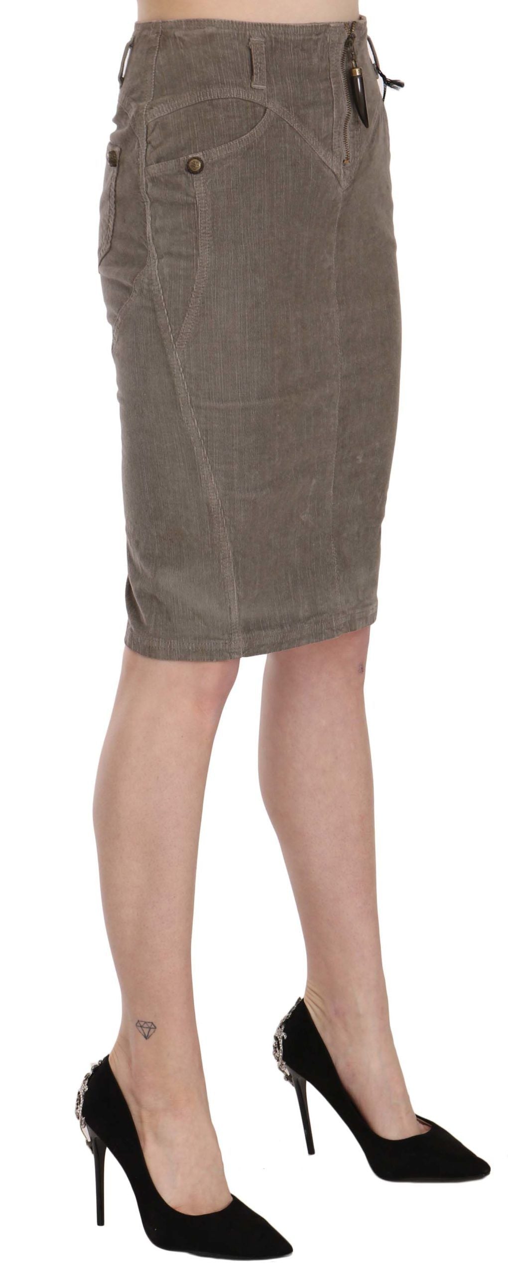 Chic Gray Pencil Skirt with Logo Details - SEHABRANDS