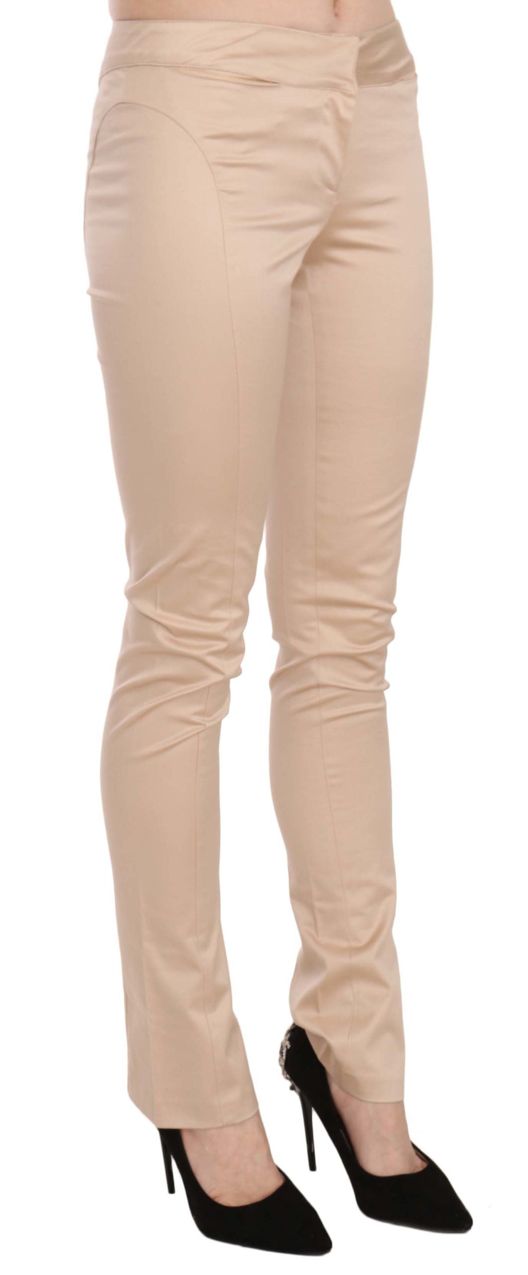 Elegant Cream Low Waist Skinny Trousers - SEHABRANDS