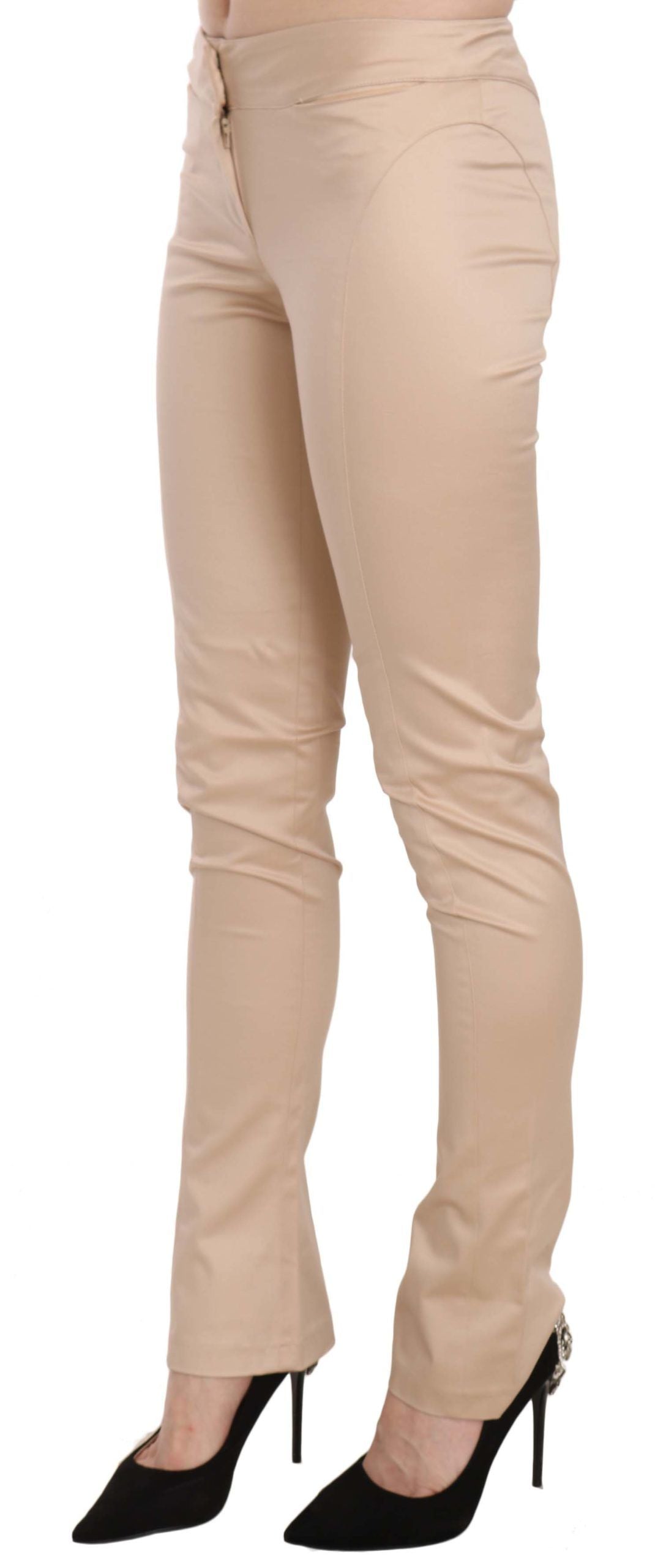 Elegant Cream Low Waist Skinny Trousers - SEHABRANDS