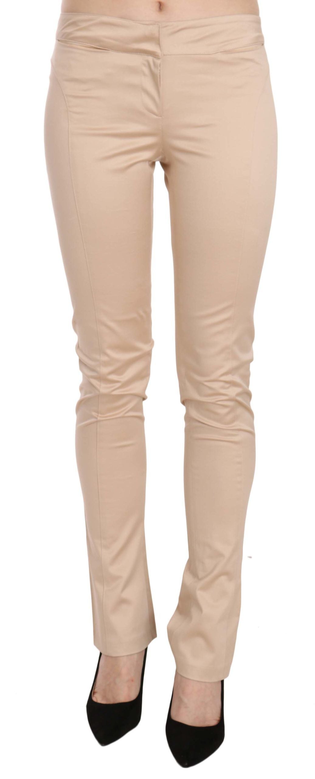 Elegant Cream Low Waist Skinny Trousers - SEHABRANDS