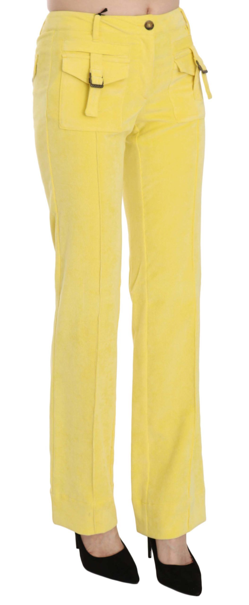 Chic Yellow Corduroy Mid Waist Pants - SEHABRANDS