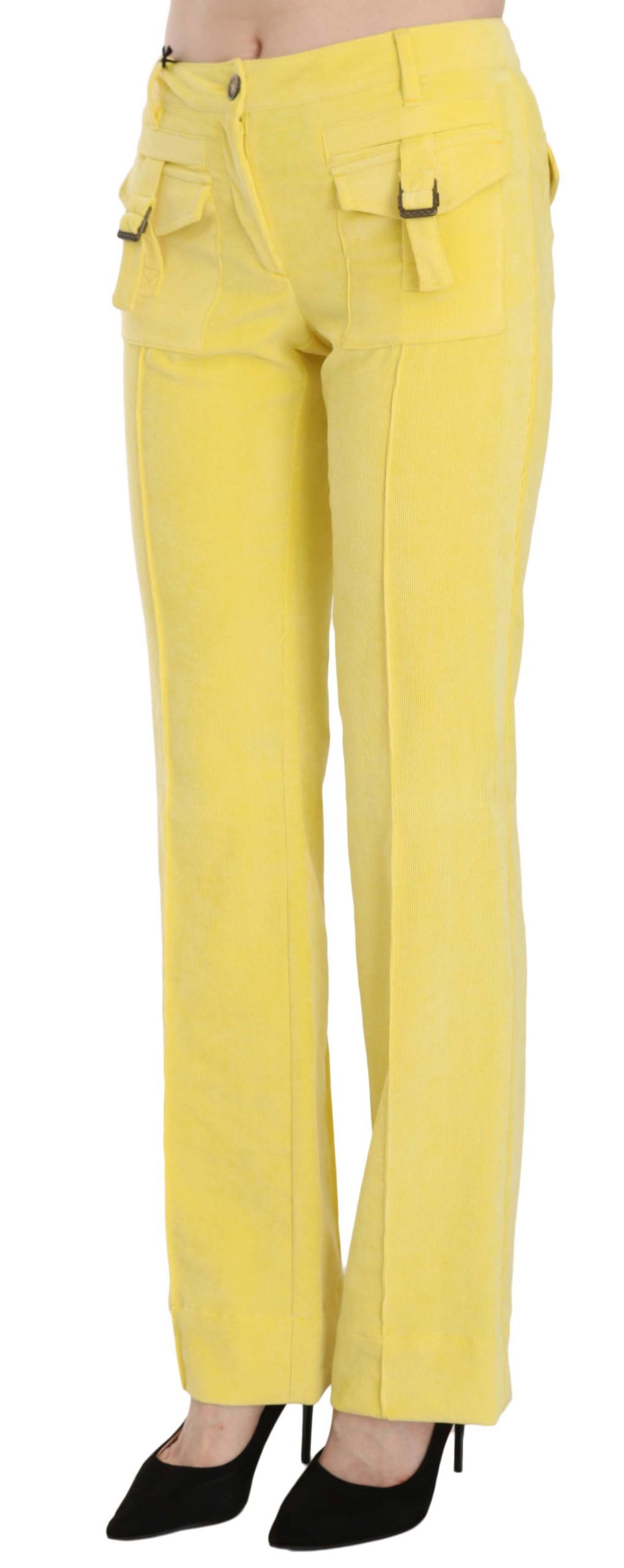 Chic Yellow Corduroy Mid Waist Pants - SEHABRANDS