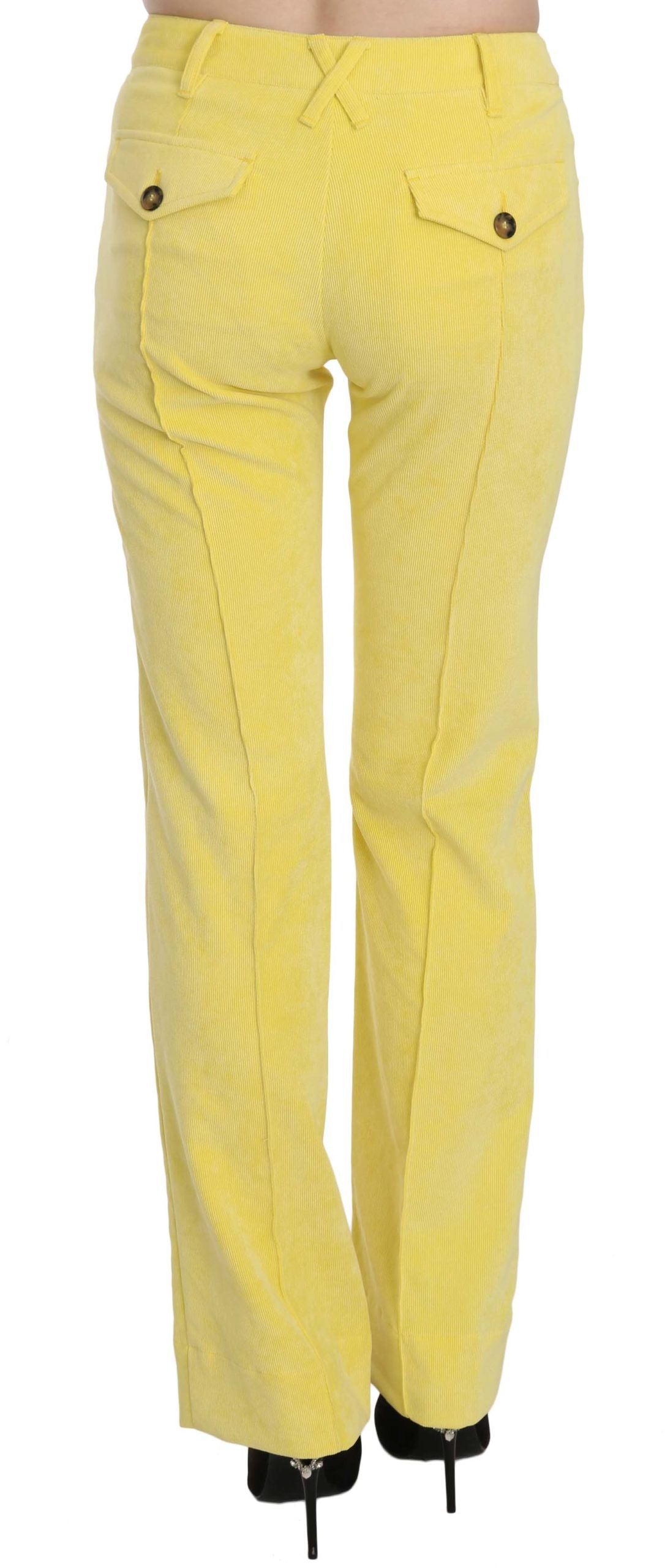 Chic Yellow Corduroy Mid Waist Pants - SEHABRANDS