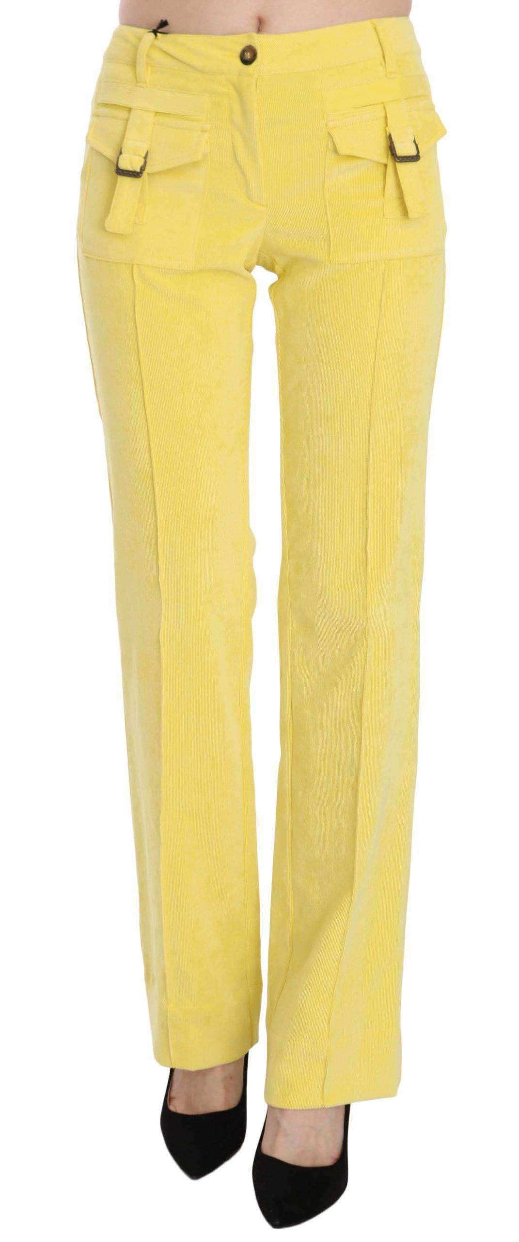 Chic Yellow Corduroy Mid Waist Pants - SEHABRANDS