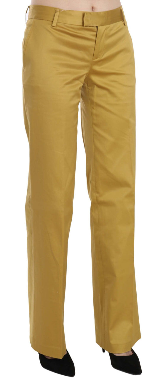 Mustard Mid Waist Tailored Cotton Pants - SEHABRANDS