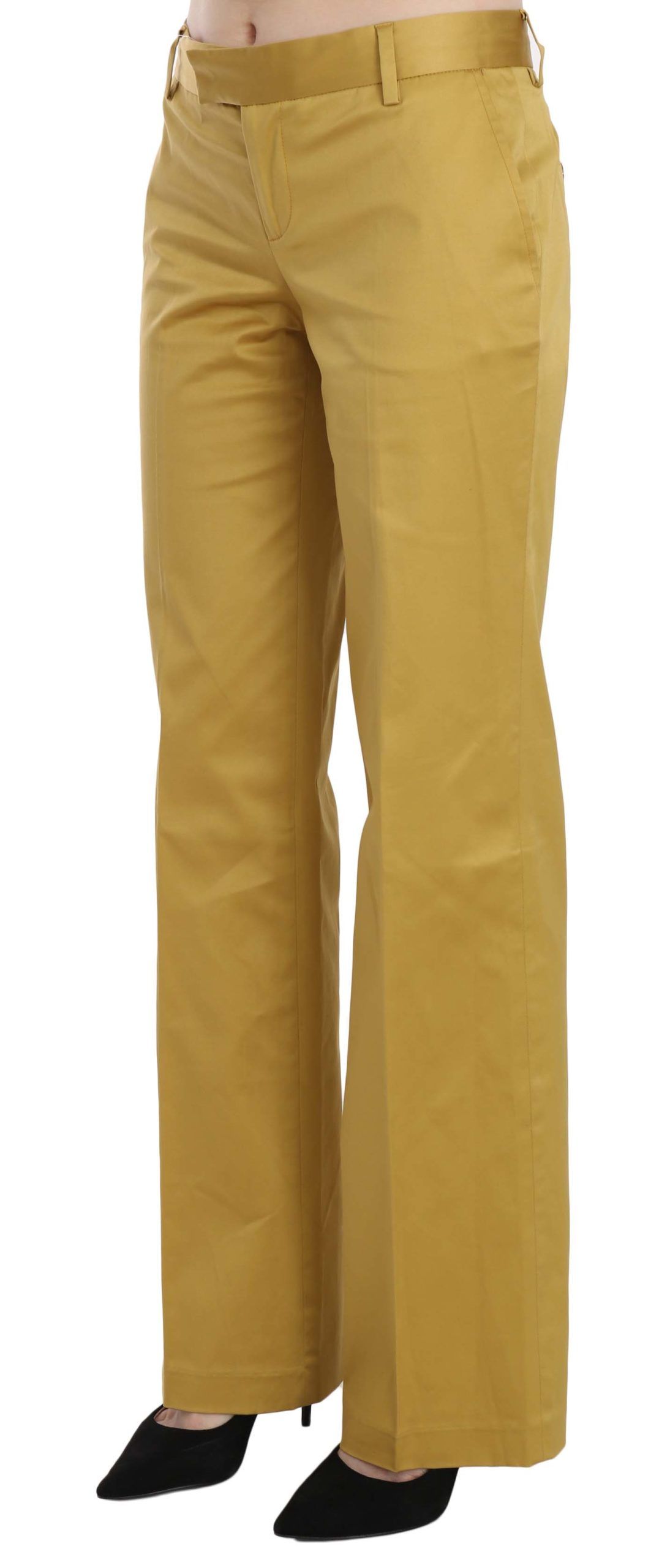 Mustard Mid Waist Tailored Cotton Pants - SEHABRANDS