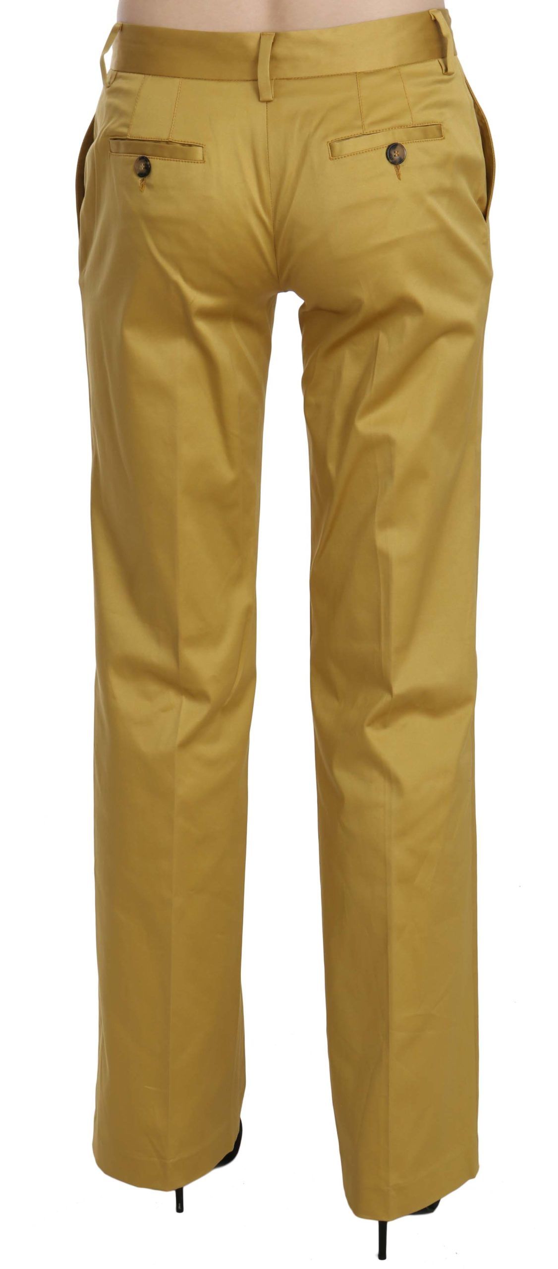 Mustard Mid Waist Tailored Cotton Pants - SEHABRANDS