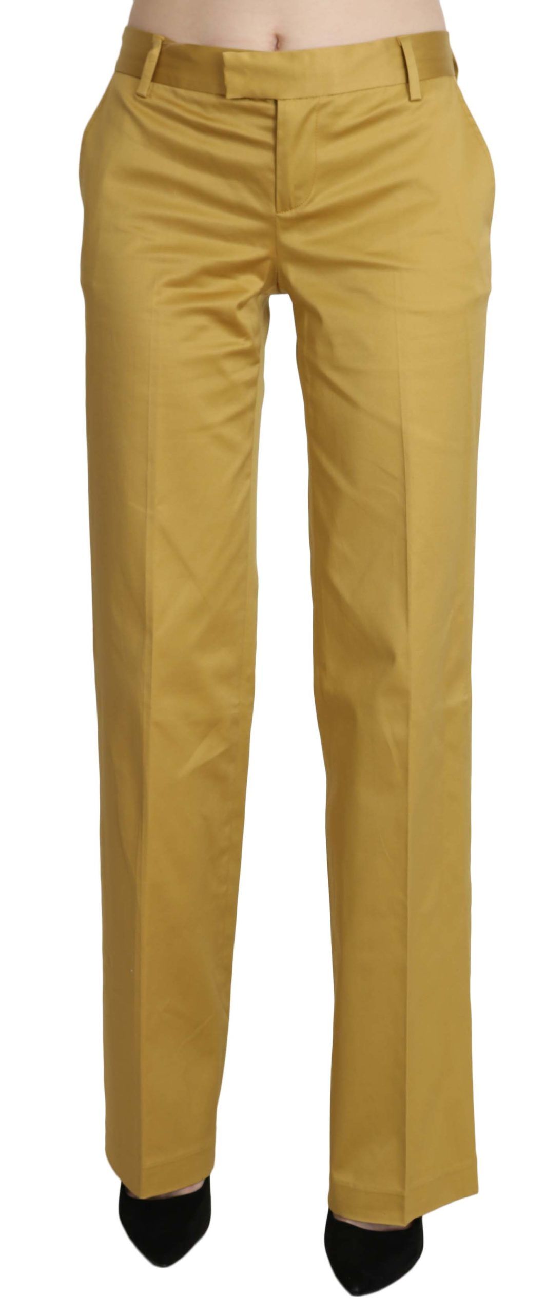 Mustard Mid Waist Tailored Cotton Pants - SEHABRANDS