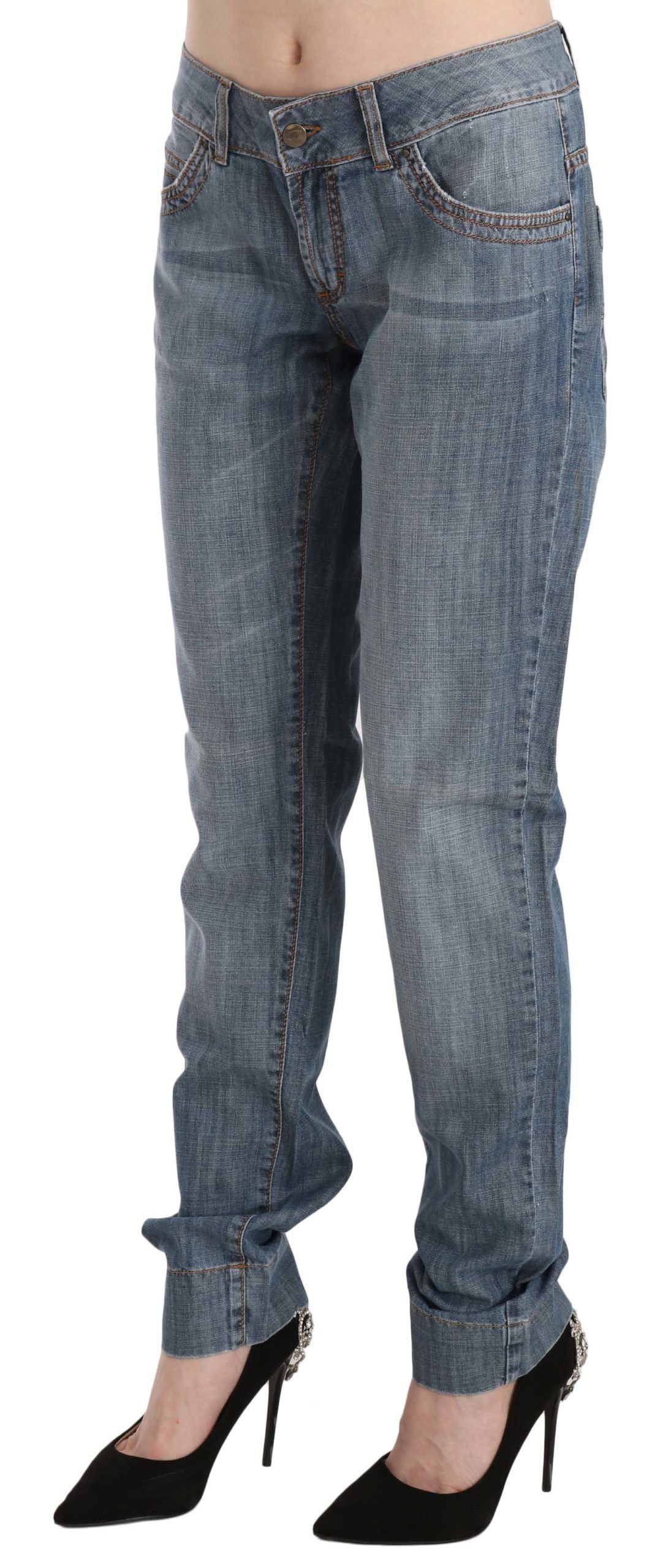 Chic Blue Washed Slim Fit Denim Jeans - SEHABRANDS