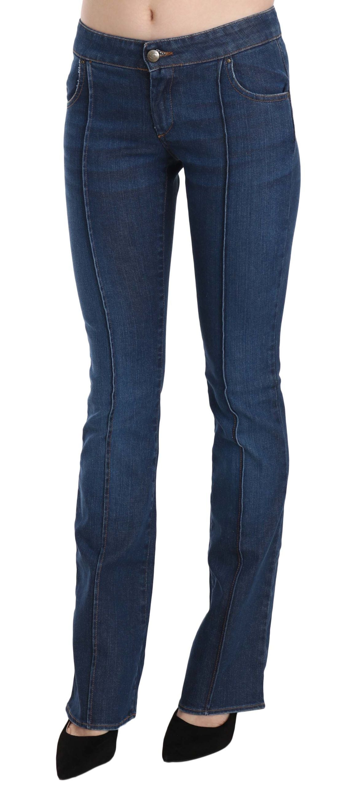 Chic Blue Washed Boot Cut Denim Pants - SEHABRANDS