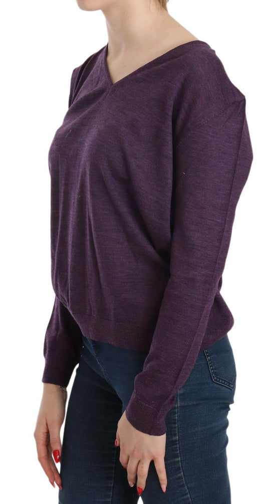 Elegant Purple V-Neck Wool Blouse - SEHABRANDS