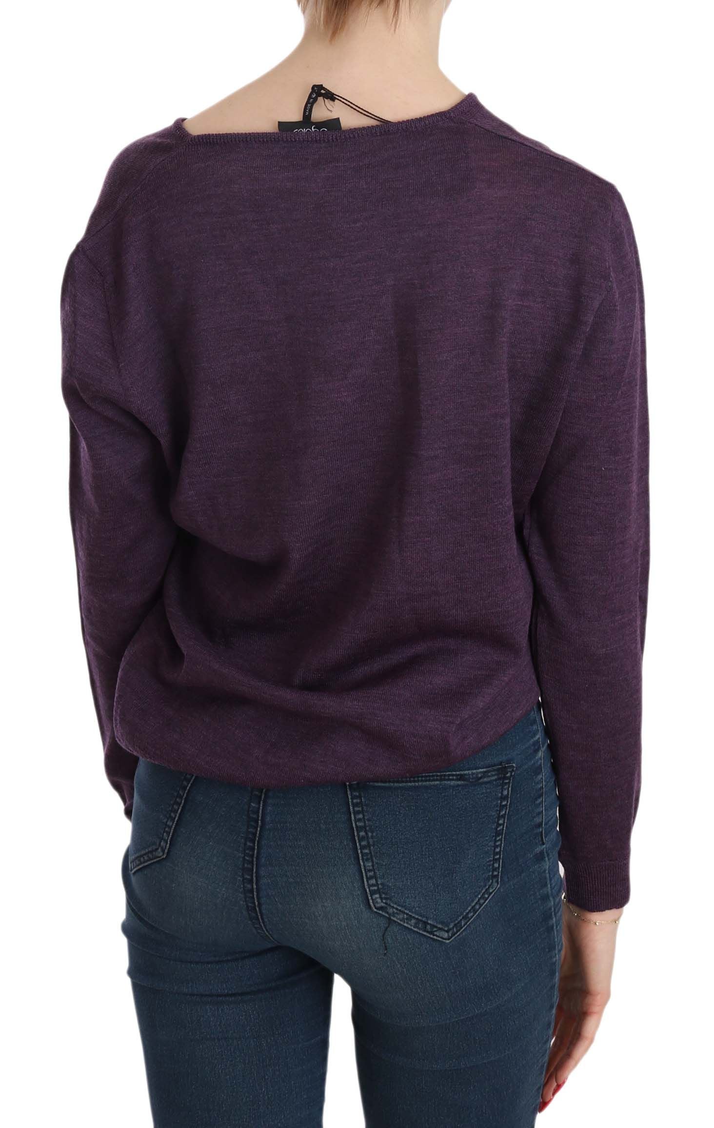 Elegant Purple V-Neck Wool Blouse - SEHABRANDS