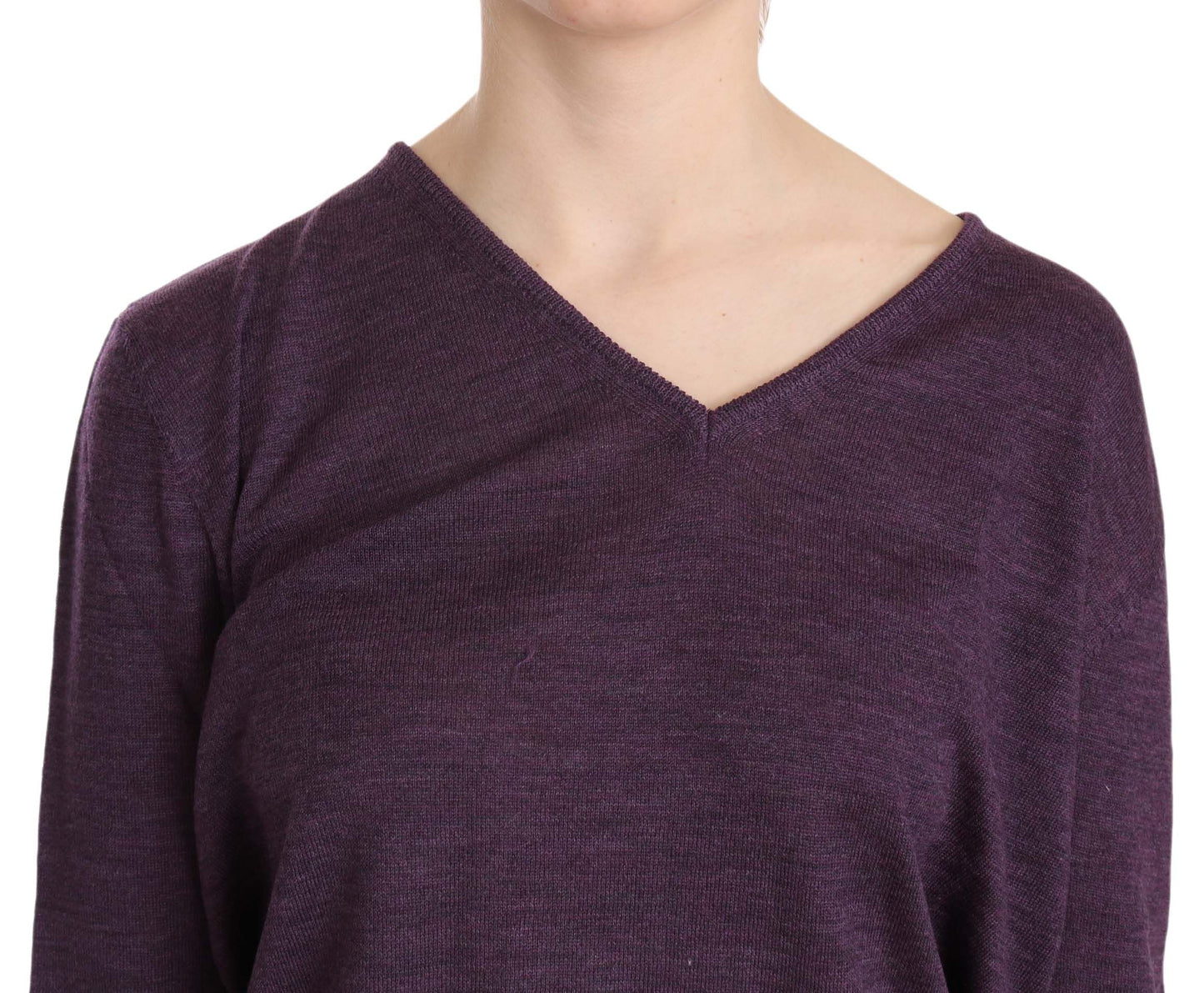 Elegant Purple V-Neck Wool Blouse - SEHABRANDS