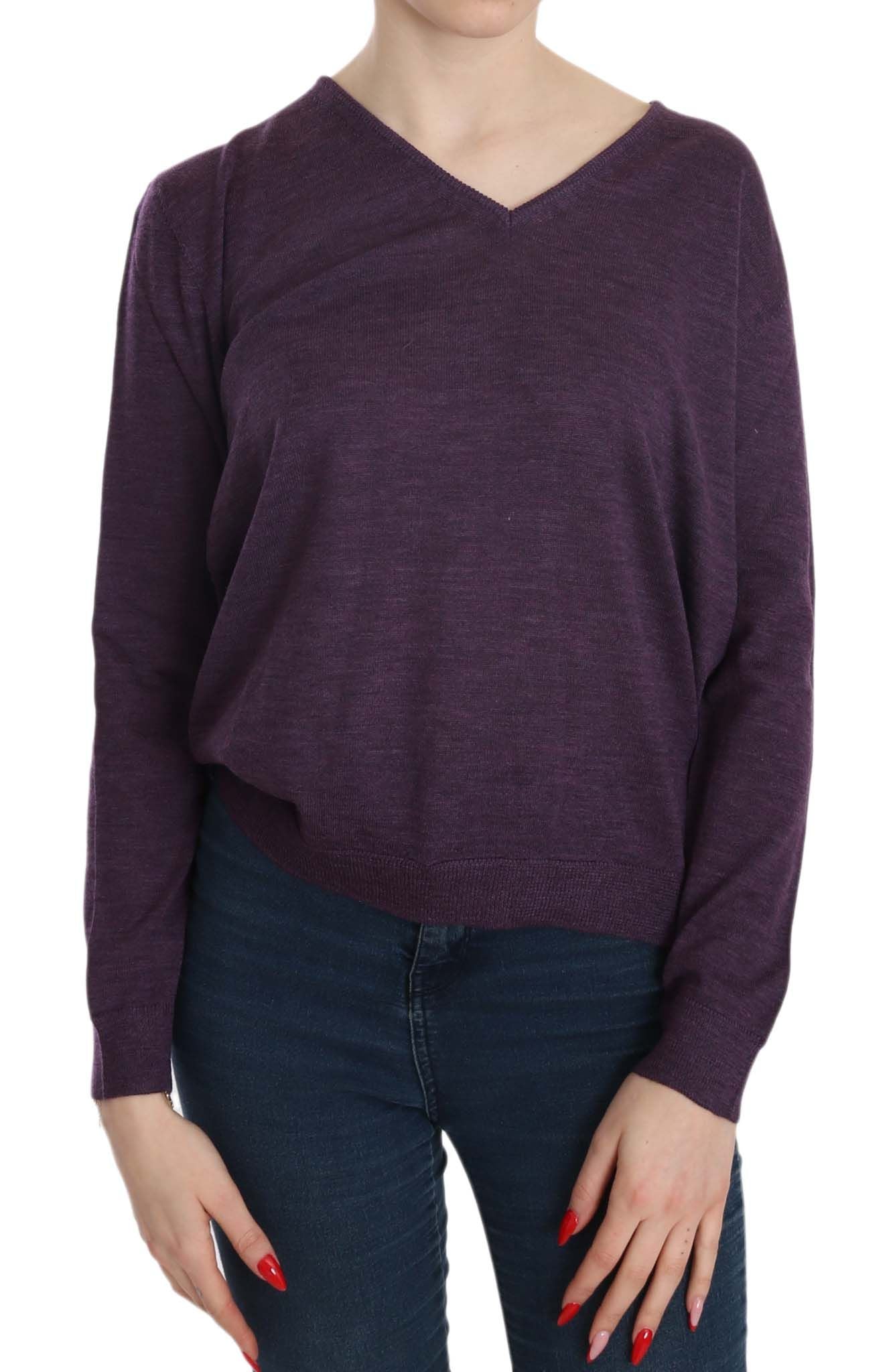 Elegant Purple V-Neck Wool Blouse - SEHABRANDS