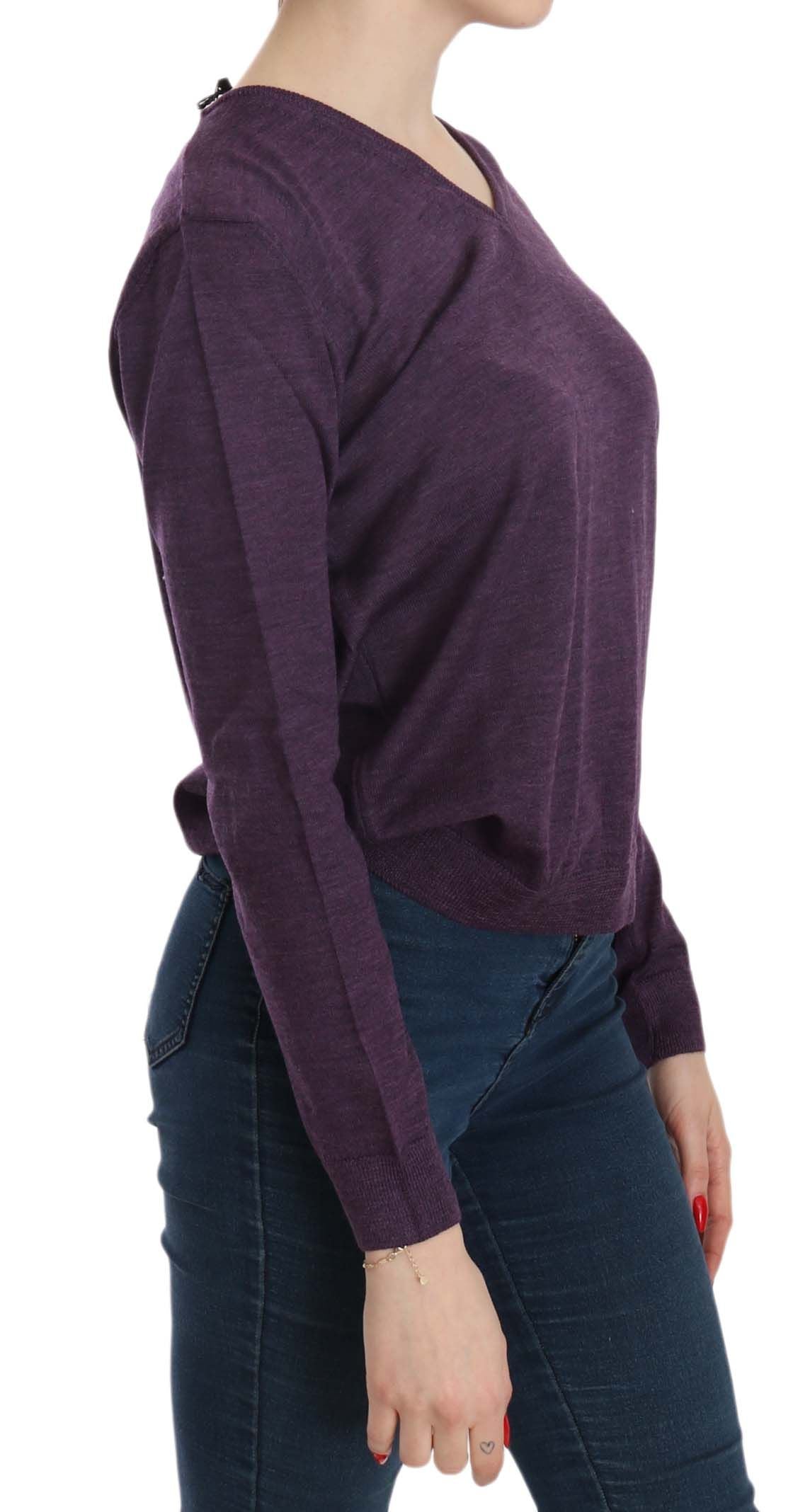 Elegant Purple V-Neck Wool Blouse - SEHABRANDS