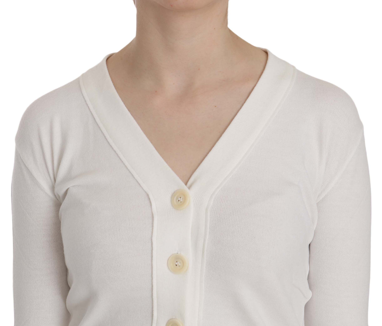 Elegant White V-Neck Cropped Cardigan Blouse - SEHABRANDS