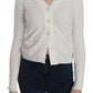 Elegant White V-Neck Cropped Cardigan Blouse - SEHABRANDS