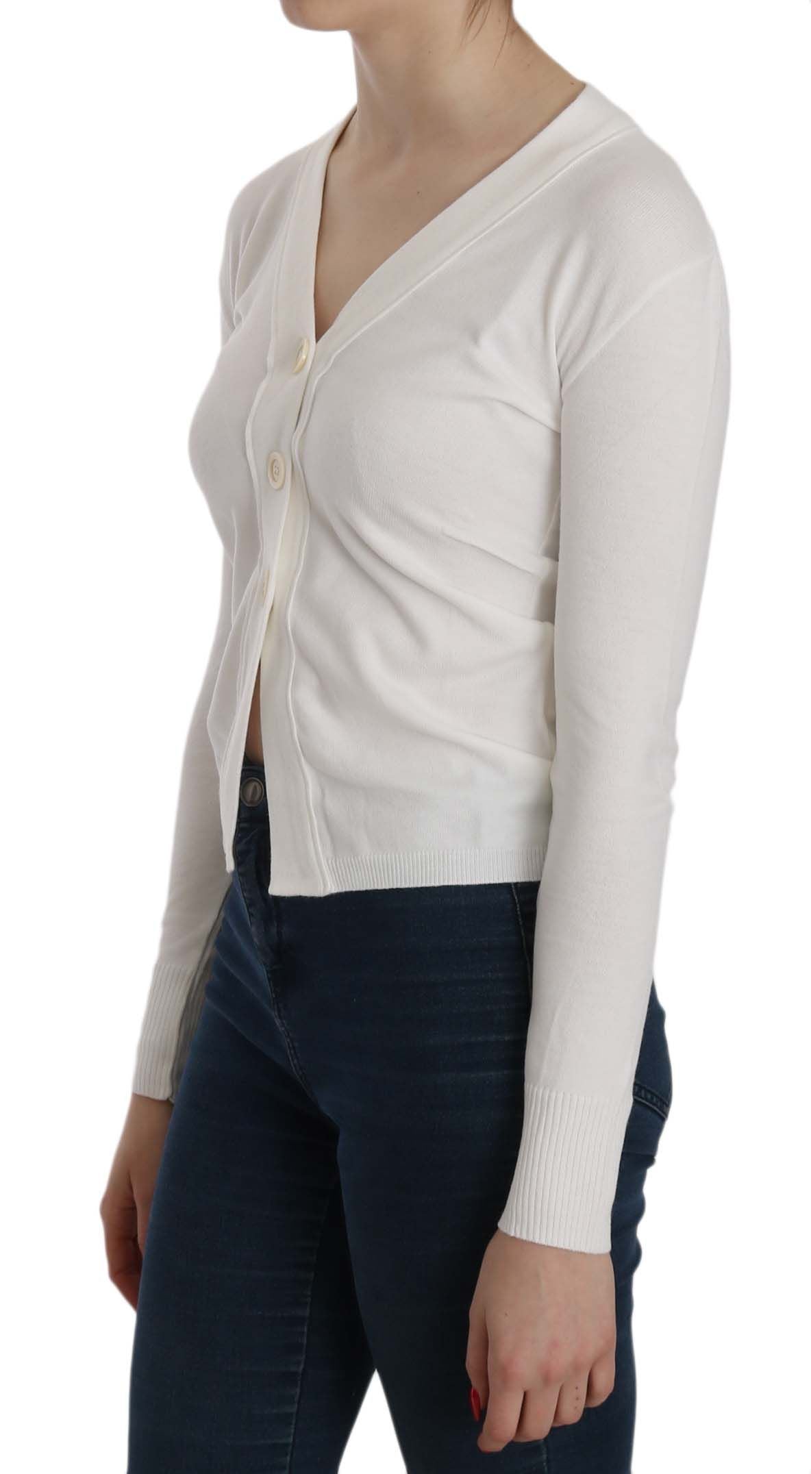 Elegant White V-Neck Cropped Cardigan Blouse - SEHABRANDS