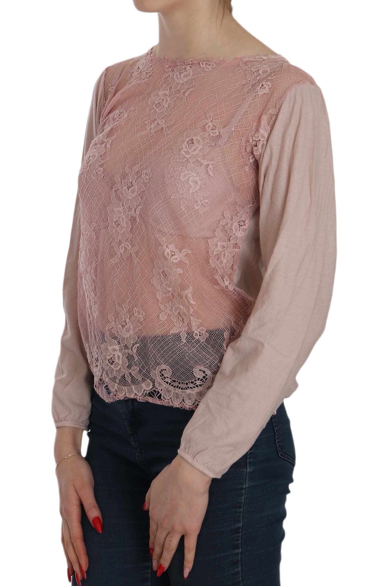 Elegant Pink Lace Boat Neck Blouse - SEHABRANDS