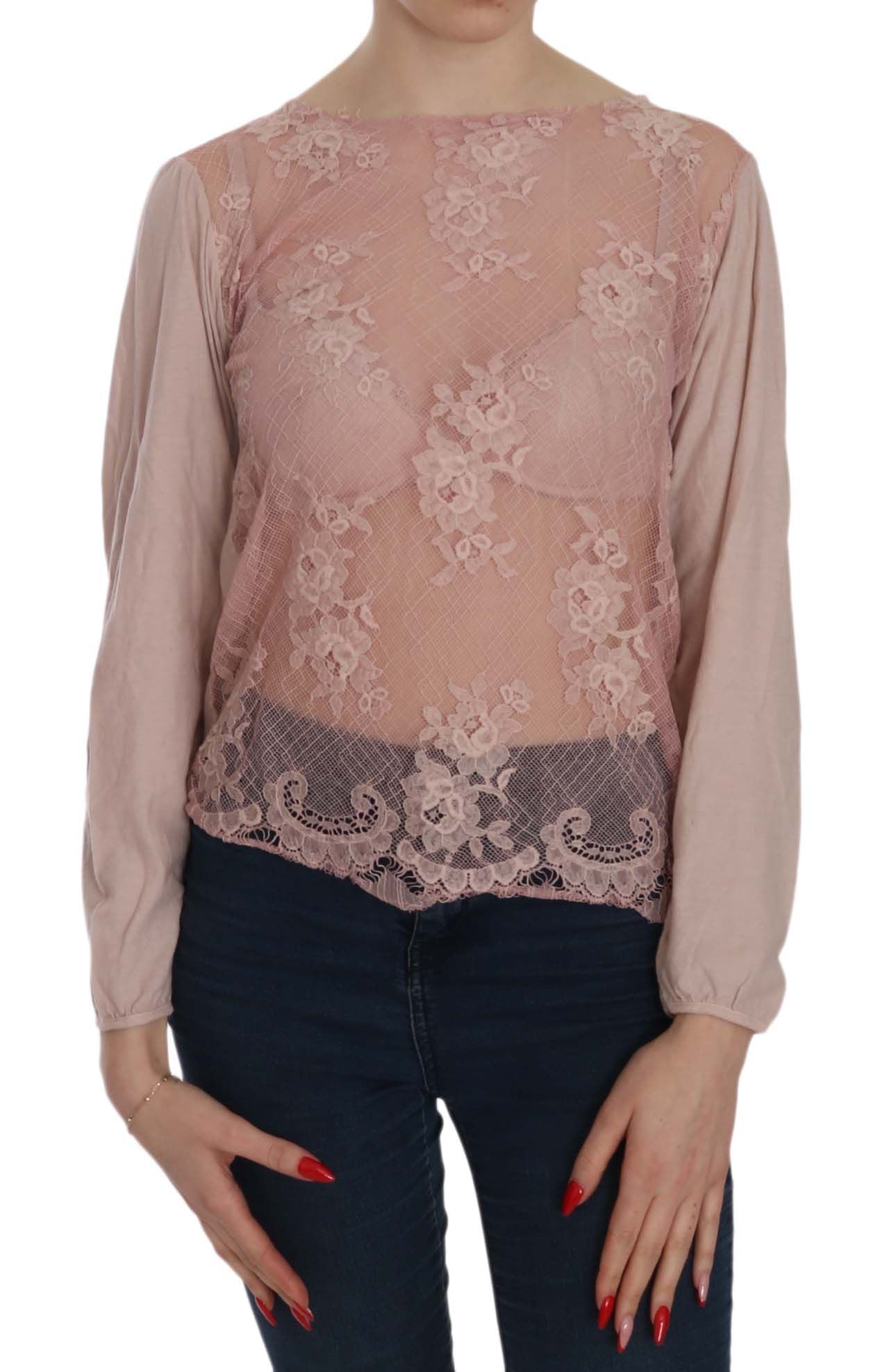 Elegant Pink Lace Boat Neck Blouse - SEHABRANDS