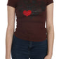 Chic Brown Hearts Print Crew Neck Blouse - SEHABRANDS