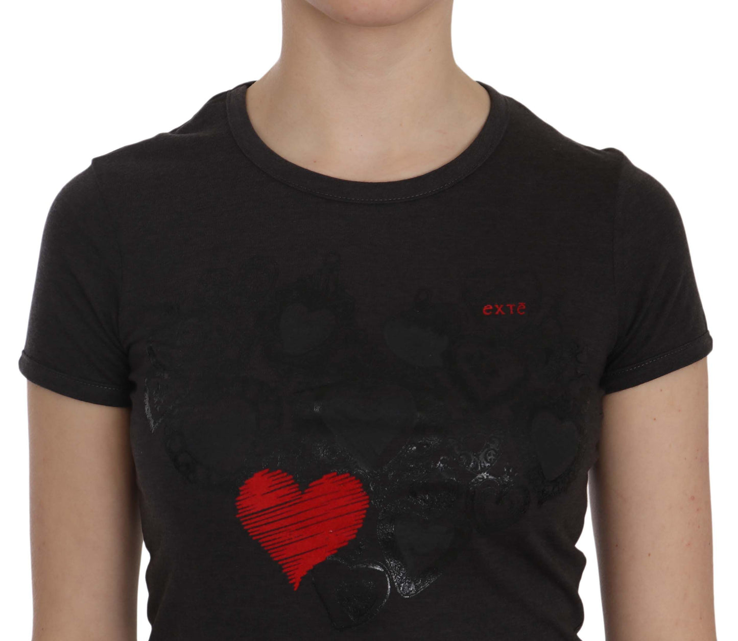 Black Hearts Print Crew Neck Blouse - SEHABRANDS