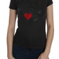 Black Hearts Print Crew Neck Blouse - SEHABRANDS