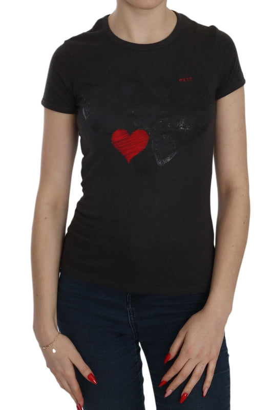 Black Hearts Print Crew Neck Blouse - SEHABRANDS