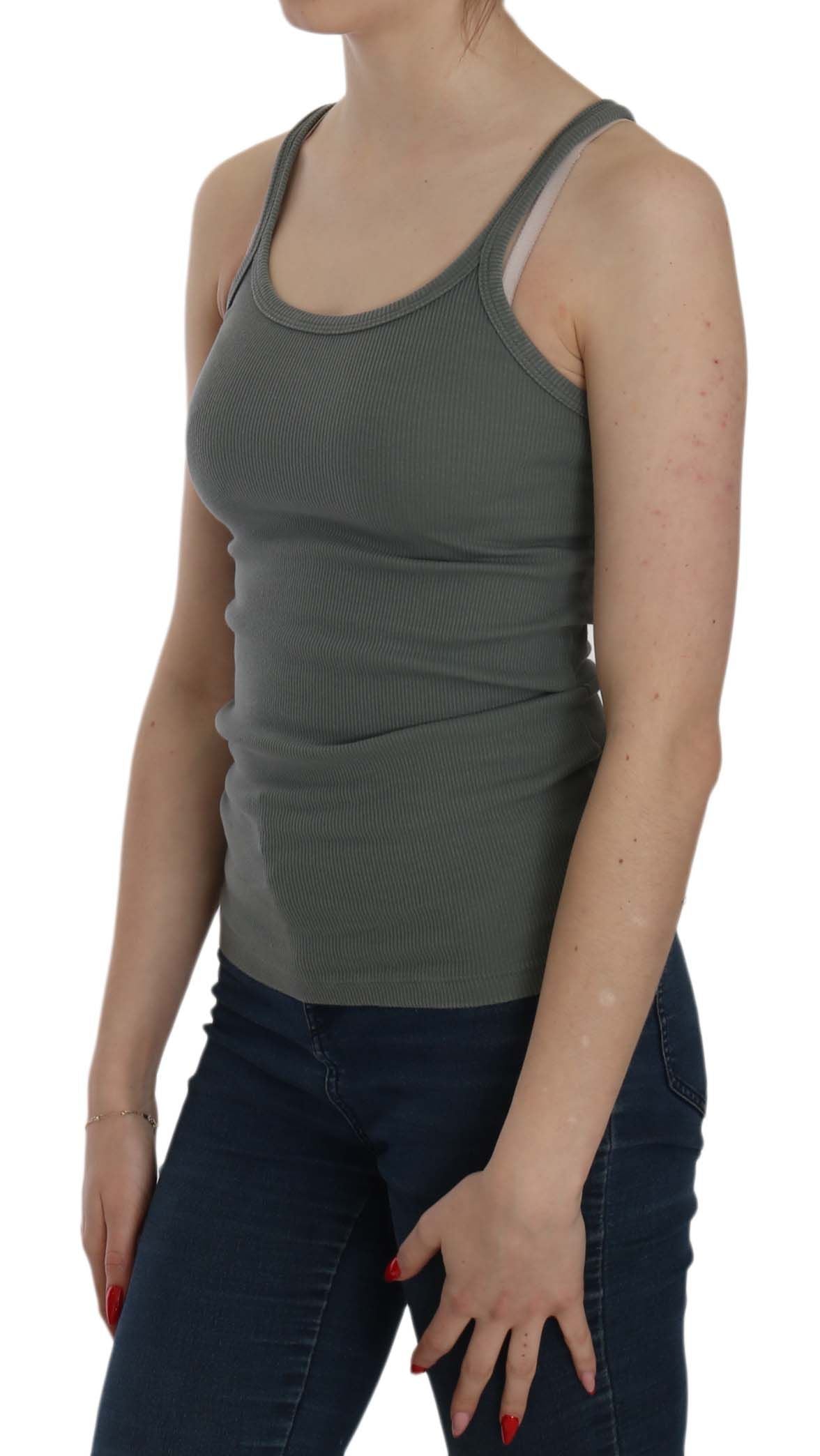 Elegant Round Neck Sleeveless Green Cotton Blouse - SEHABRANDS