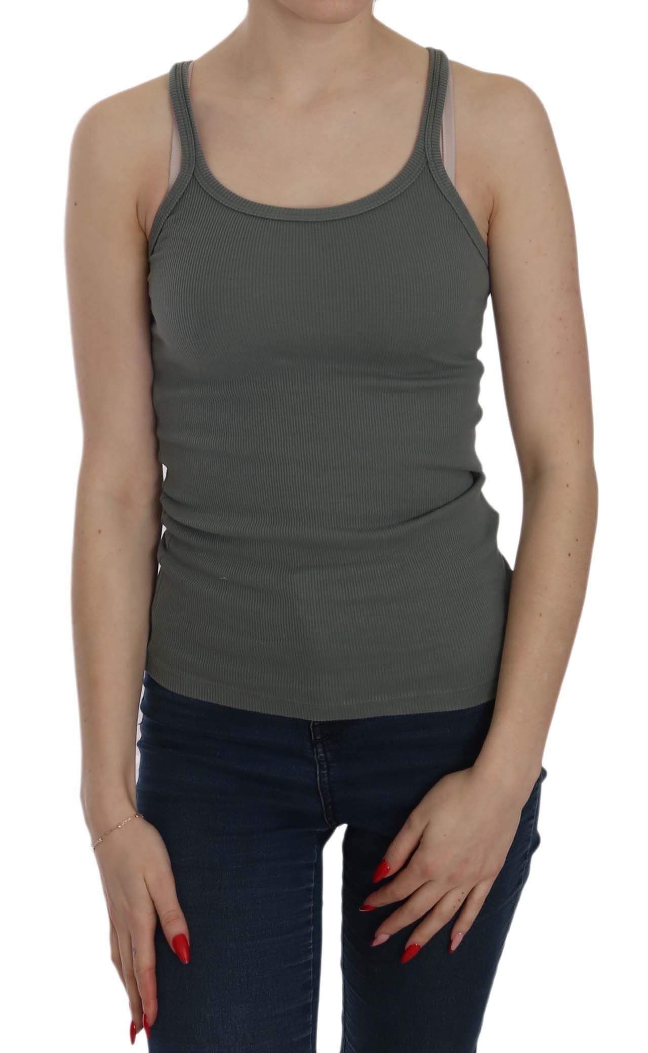 Elegant Round Neck Sleeveless Green Cotton Blouse - SEHABRANDS