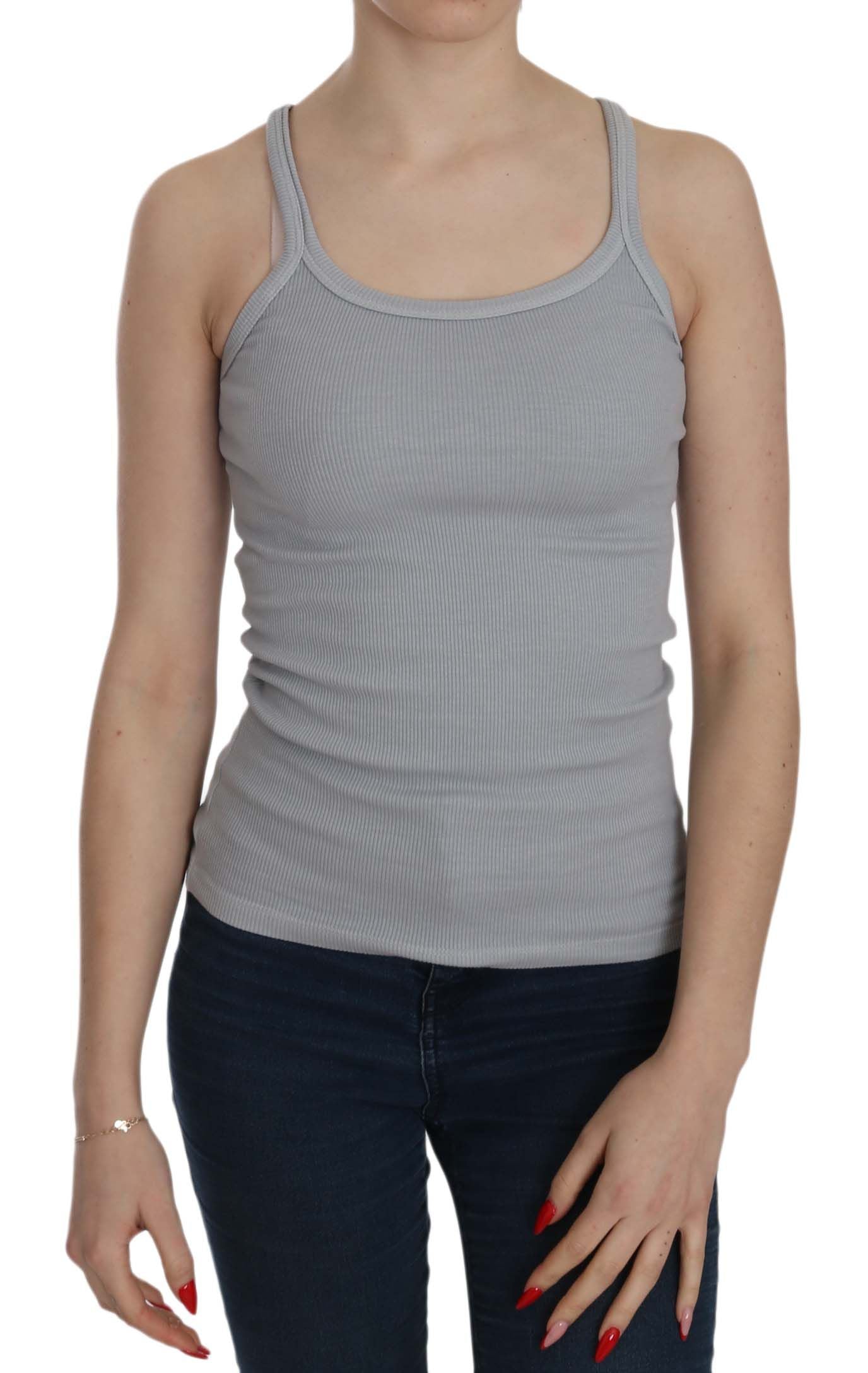 Elegant Sleeveless Light Gray Cotton Blouse - SEHABRANDS