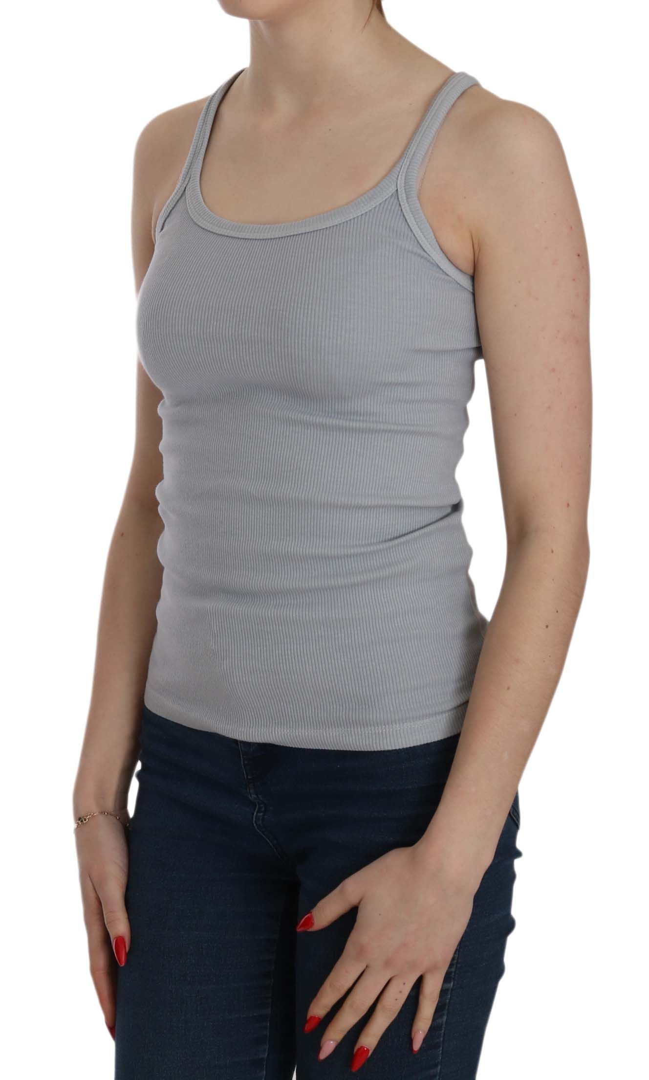 Elegant Sleeveless Light Gray Cotton Blouse - SEHABRANDS