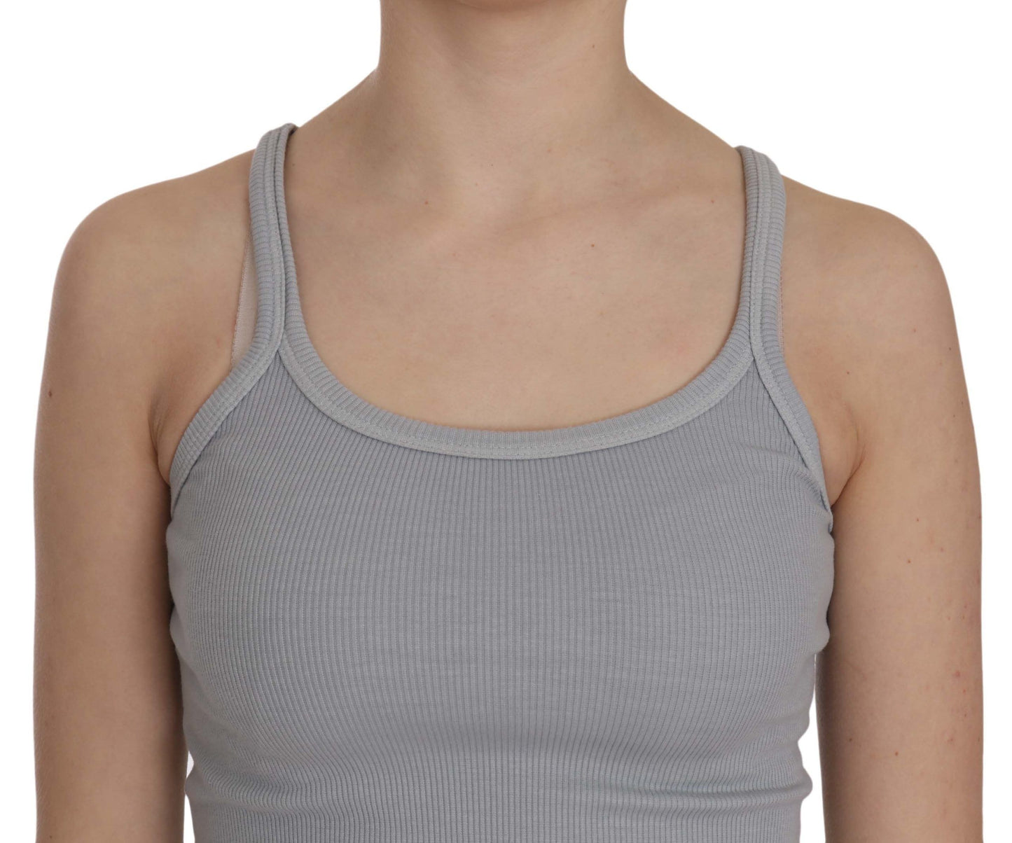 Elegant Sleeveless Light Gray Cotton Blouse - SEHABRANDS