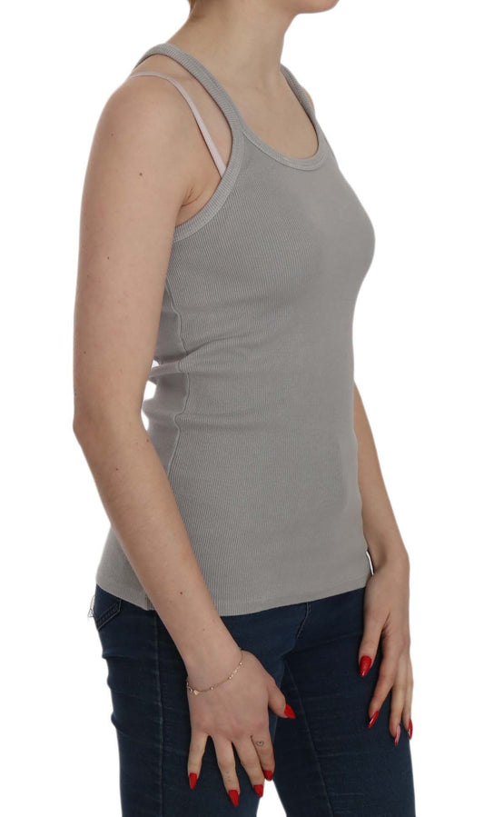 Elegant Sleeveless Grey Cotton Blouse - SEHABRANDS