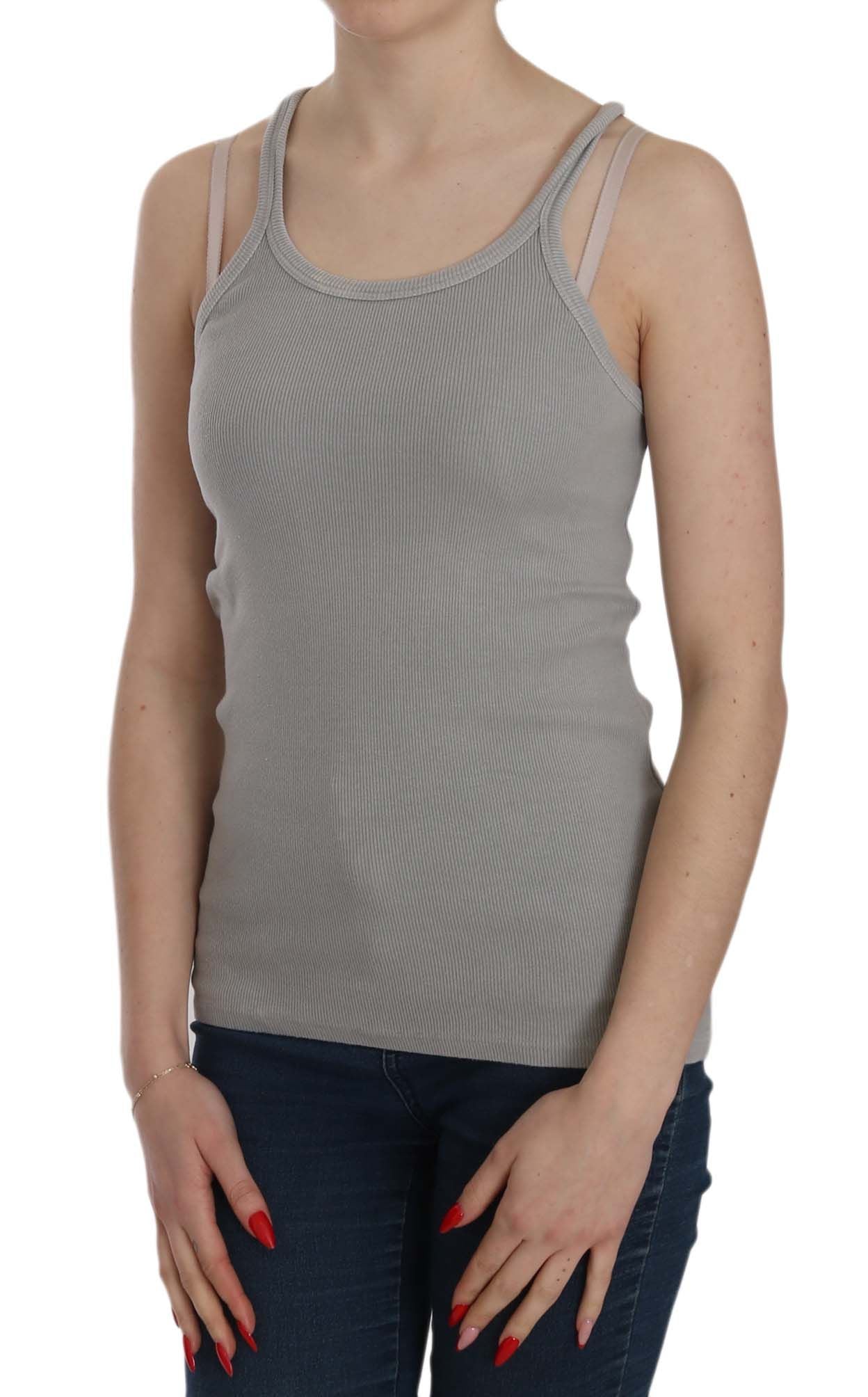 Elegant Sleeveless Grey Cotton Blouse - SEHABRANDS