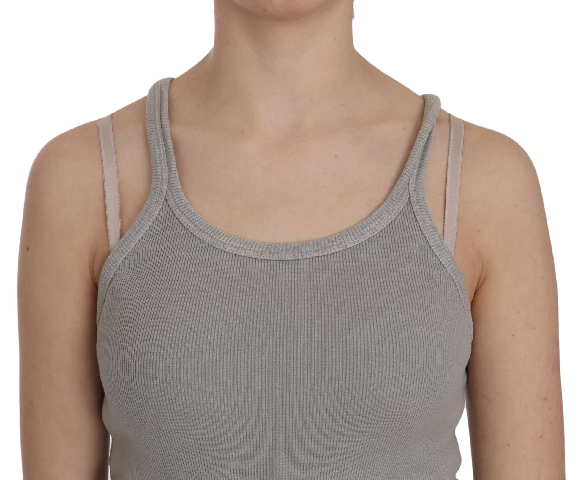 Elegant Sleeveless Grey Cotton Blouse - SEHABRANDS