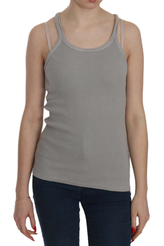 Elegant Sleeveless Grey Cotton Blouse - SEHABRANDS