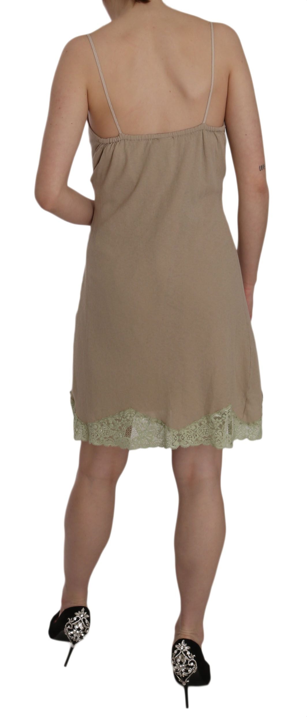 Elegant Beige Lace Spaghetti Strap Mini Dress - SEHABRANDS