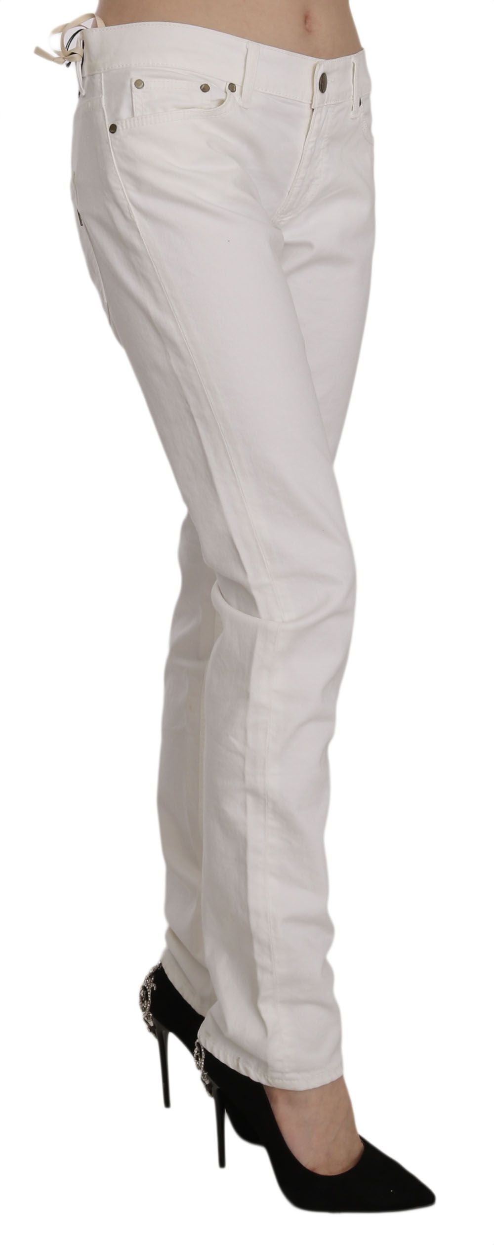 Chic White Skinny Cotton Blend Pants - SEHABRANDS