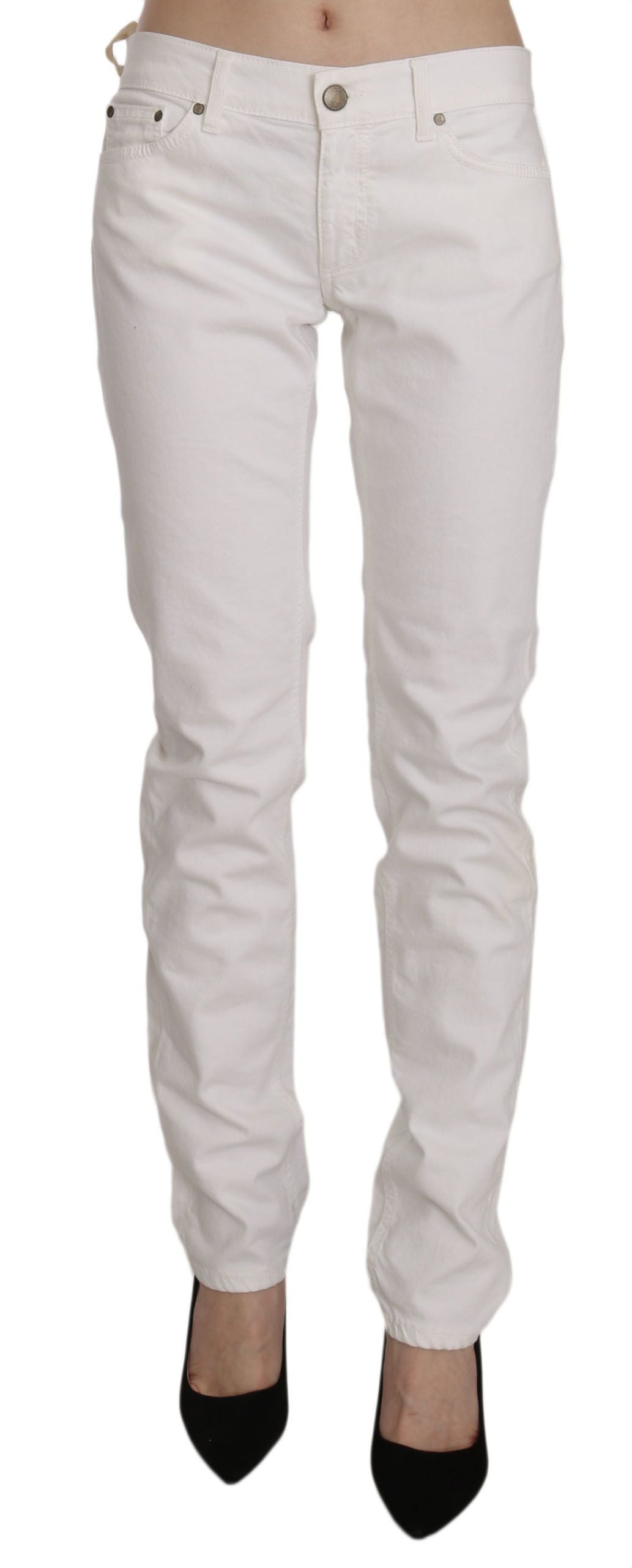 Chic White Skinny Cotton Blend Pants - SEHABRANDS