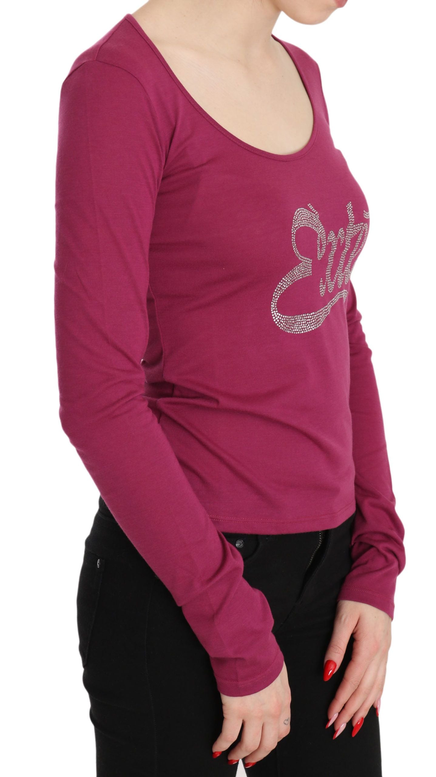 Elegant Pink Crystal Embellished Long Sleeve Top - SEHABRANDS